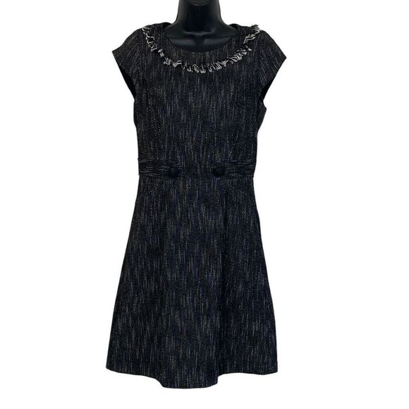 Nanette Lepore Black White Tweed Fringe Cap Sleeve Career Fit & Flare Dress Sz 2 - Picture 10 of 10